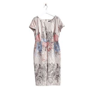 Adrianna Papell Womens Floral Matelasse Sheath Dress Beige 8